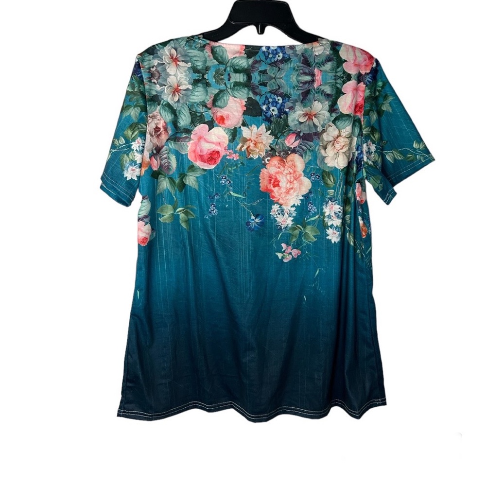 Women’s Turquoise Floral Shirt Size Large - Picture 3 of 7